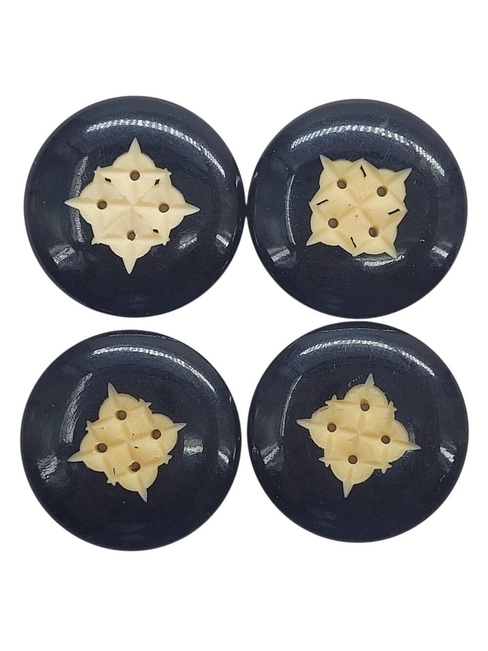 Vintage‎ Bakelite Carved Star Of Venus Button Set Sewing Collectible